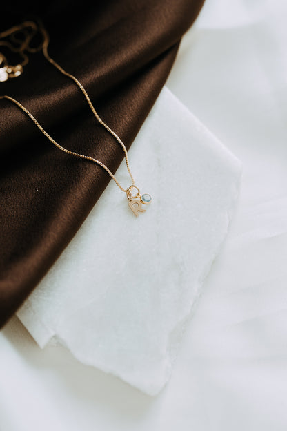 Personalized Initial + Birthstone Necklace – Gold Filled Letter Necklace