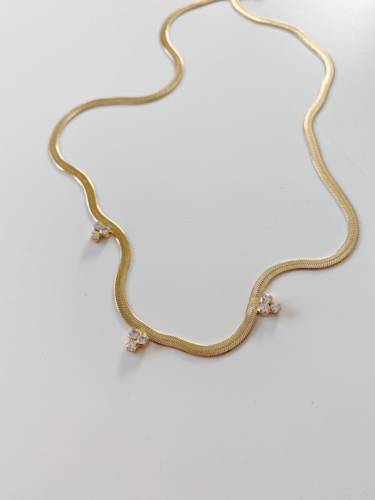 3mm Cubic Charm Herringbone Necklace