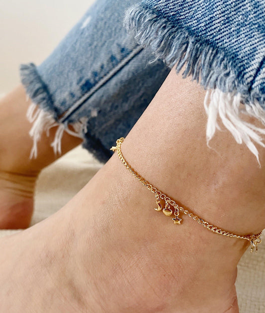 Star, Moon, Heart Charm Anklet